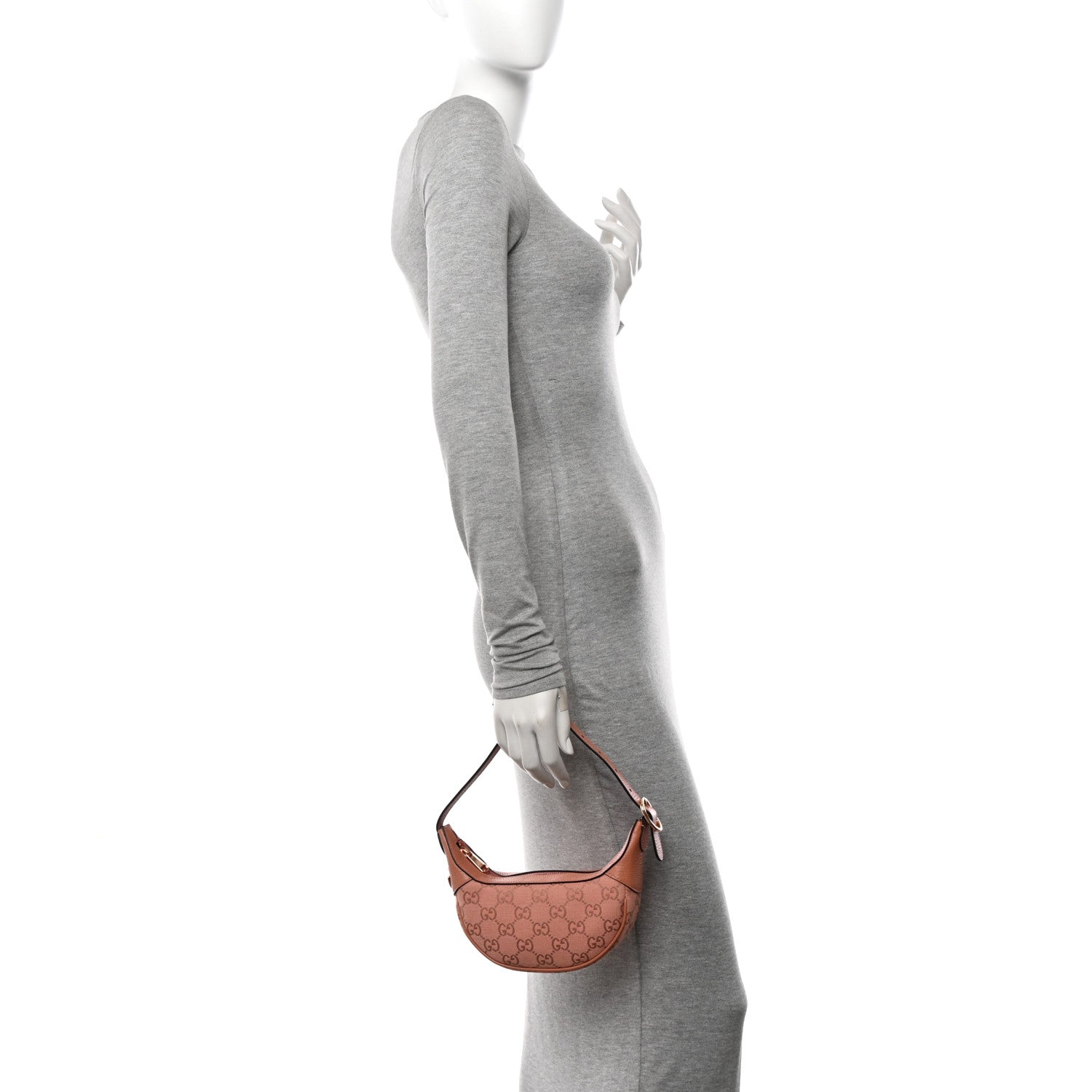 Gucci GG Supreme Monogram Textured Calfskin Web Mini Ophidia Half Moon Hobo Rose Pink 2 of 10