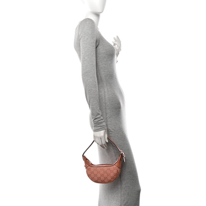 Gucci GG Supreme Monogram Textured Calfskin Web Mini Ophidia Half Moon Hobo Rose Pink 2 of 10