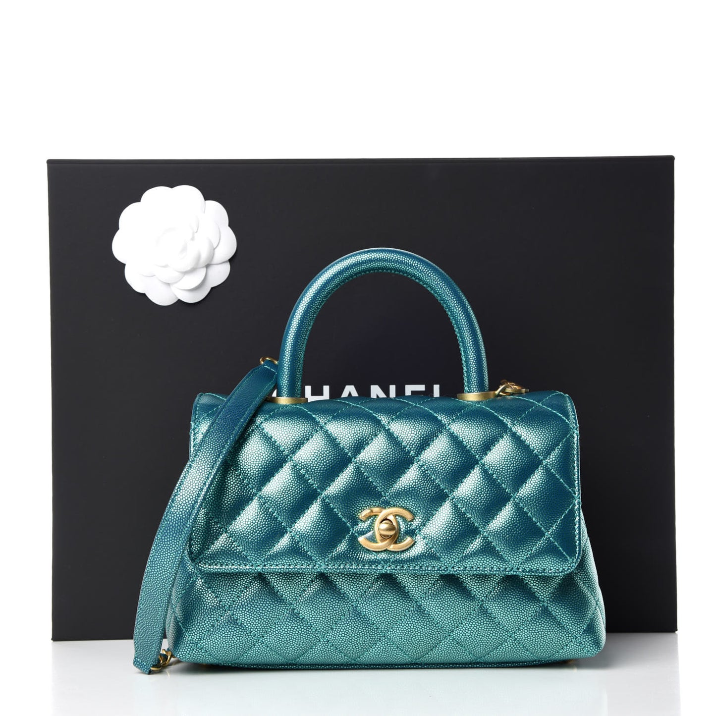 Metallic Caviar Quilted Mini Coco Handle Flap Blue