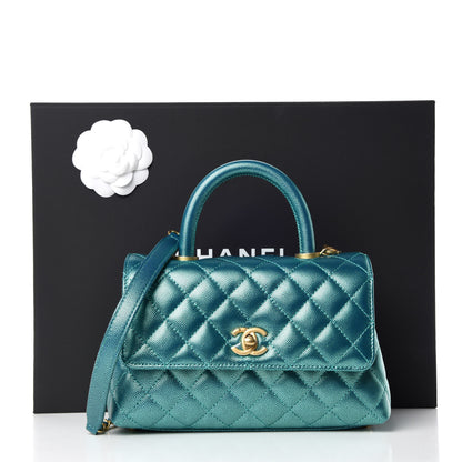 Chanel Metallic Caviar Quilted Mini Coco Handle Flap Blue 10 of 10