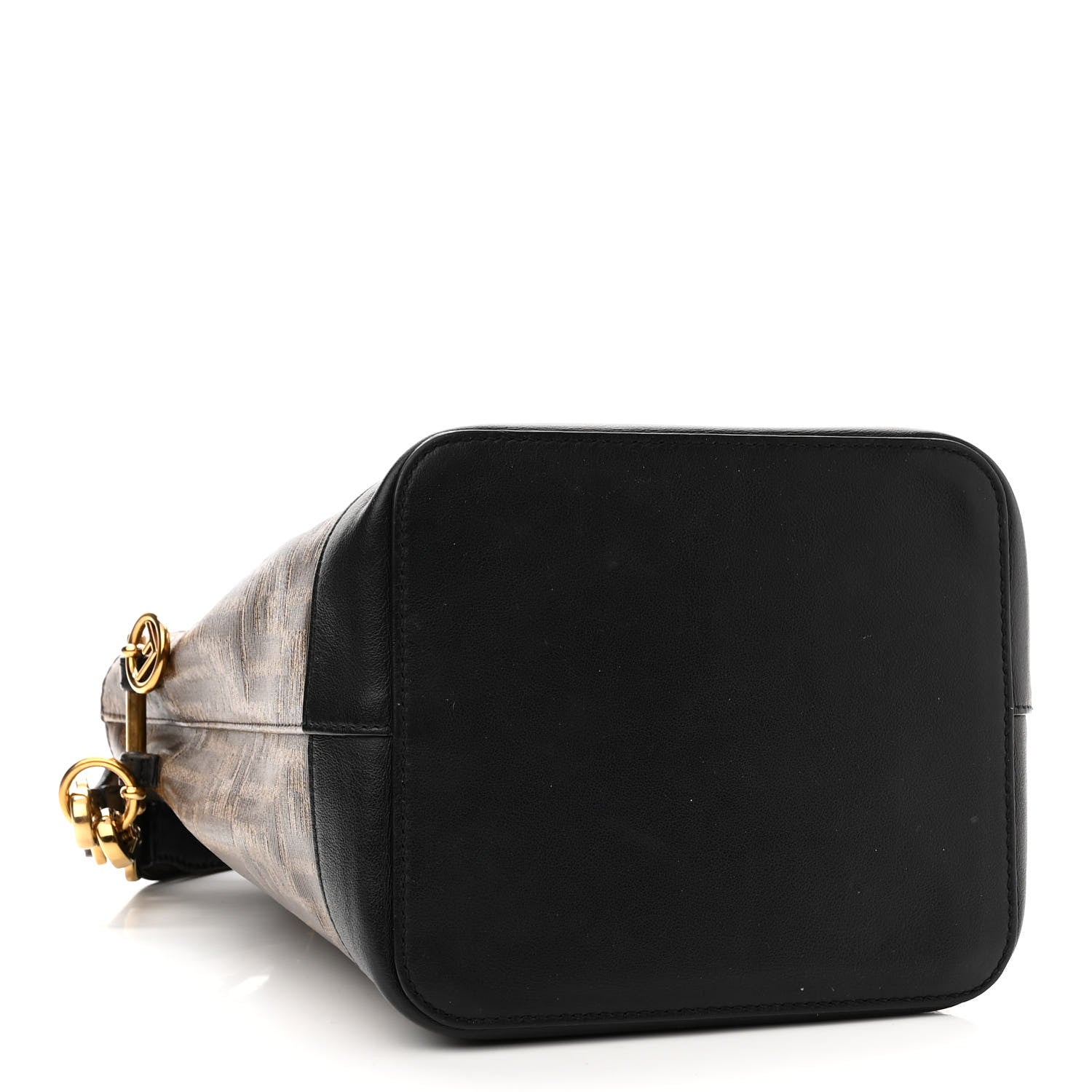 Fendi Glazed Fabric Vitello Grace F is Fendi FF 1974 Stamp Patch Grande Mon Tresor Bucket Bag Mogano Panna Black 4 of 16