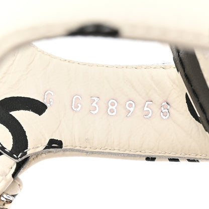 Chanel Printed Lambskin Coco Beach Platform Sandals 37 White Black 7 of 15