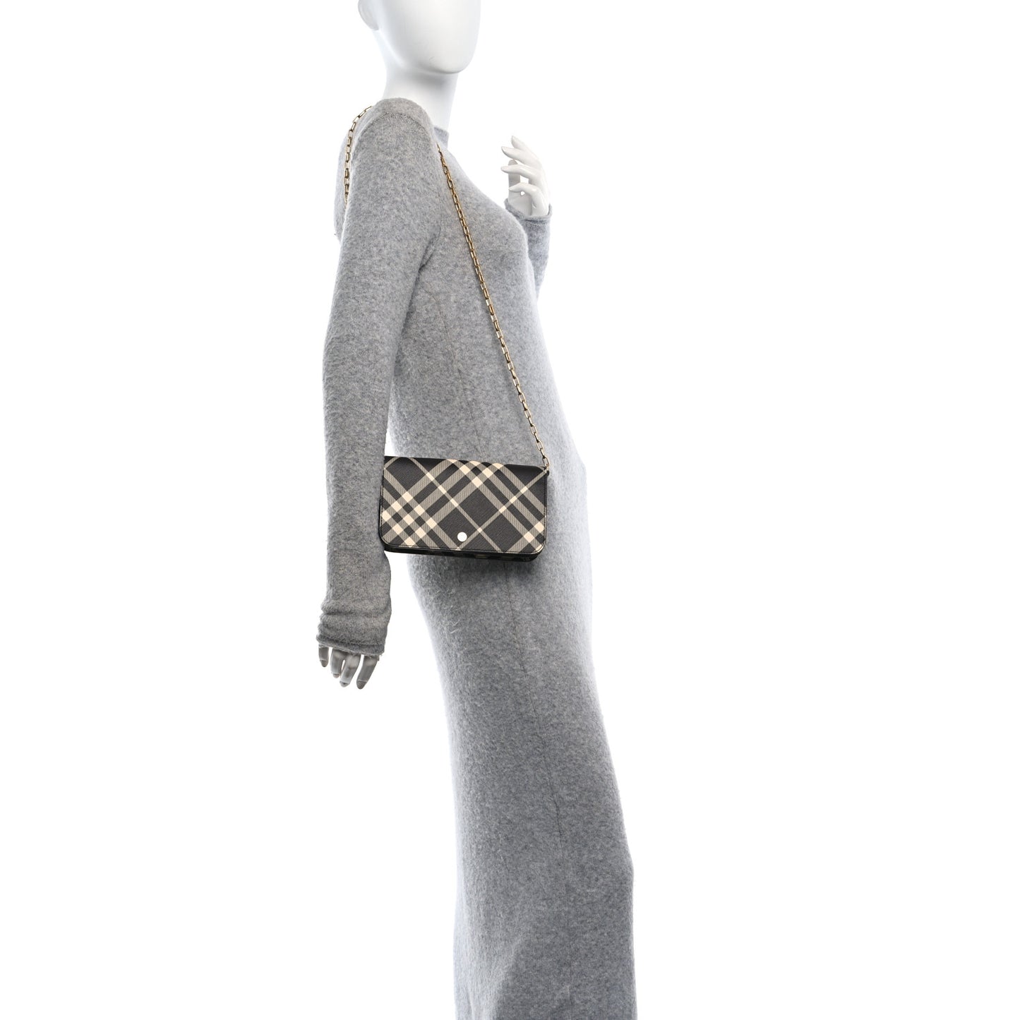 Check Chain Strap Wallet Black Calico