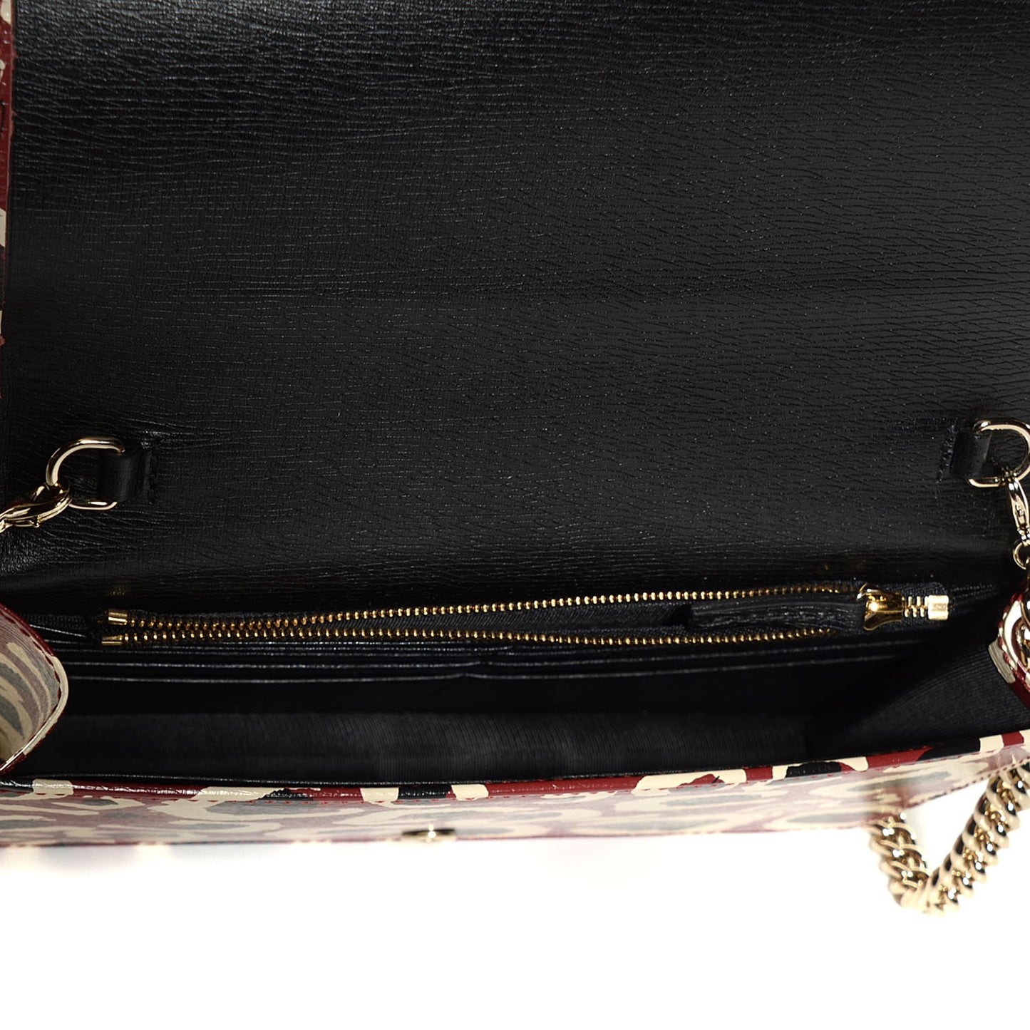Patent Leopard Print Betty Chain Wallet Brick Red Black