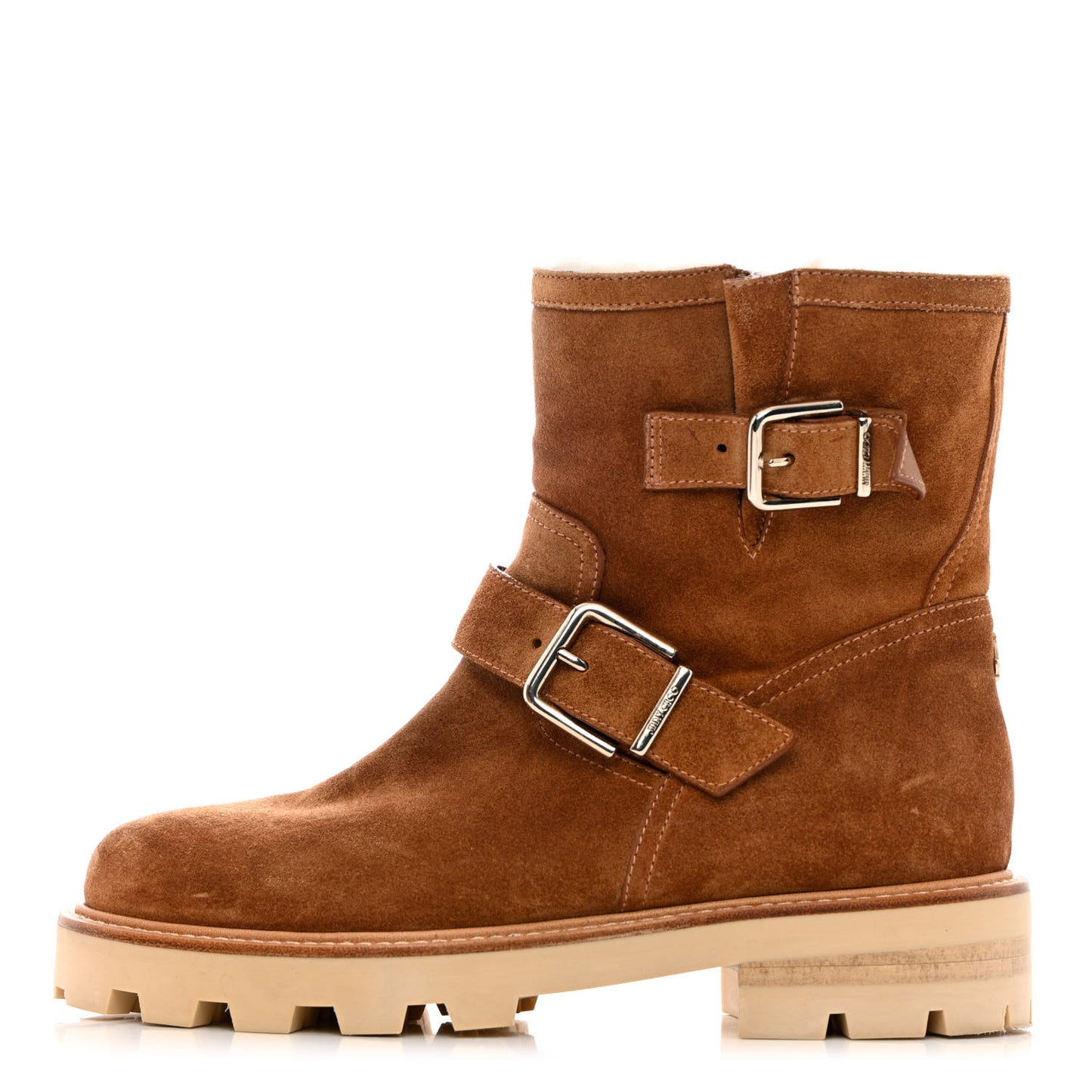 Soft Suede Shearling Biker Boots 37.5 Tan