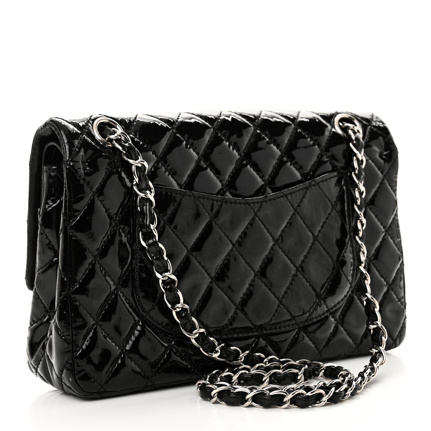 Patent Calfskin Quilted Medium Double Flap Black