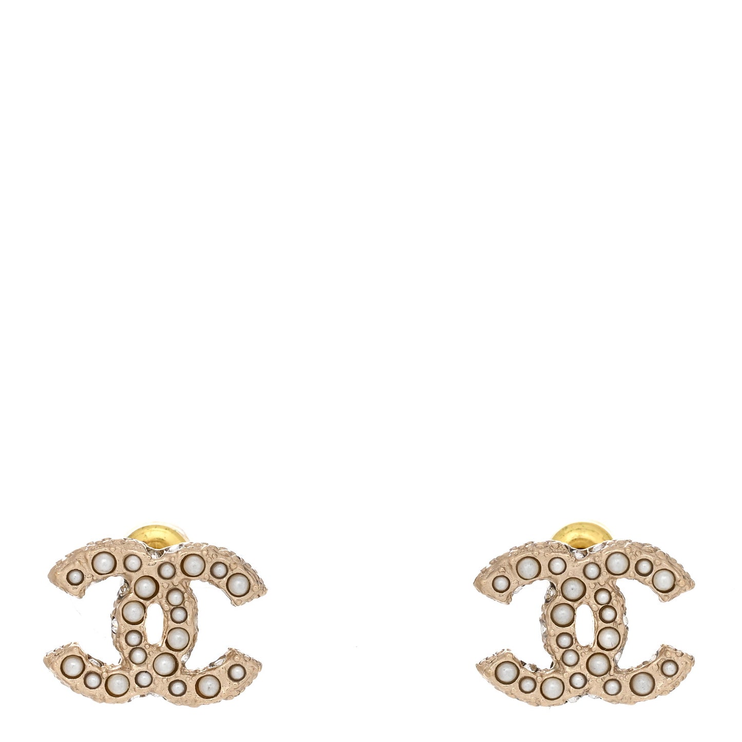 Metal Graduated Pearl Crystal CC Earrings Light Gold