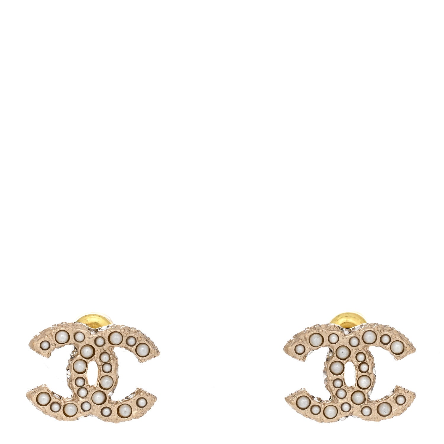 Chanel Metal Graduated Pearl Crystal CC Earrings Light Gold 1 of 5