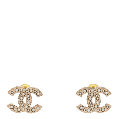 Chanel Metal Graduated Pearl Crystal CC Earrings Light Gold 1 of 5