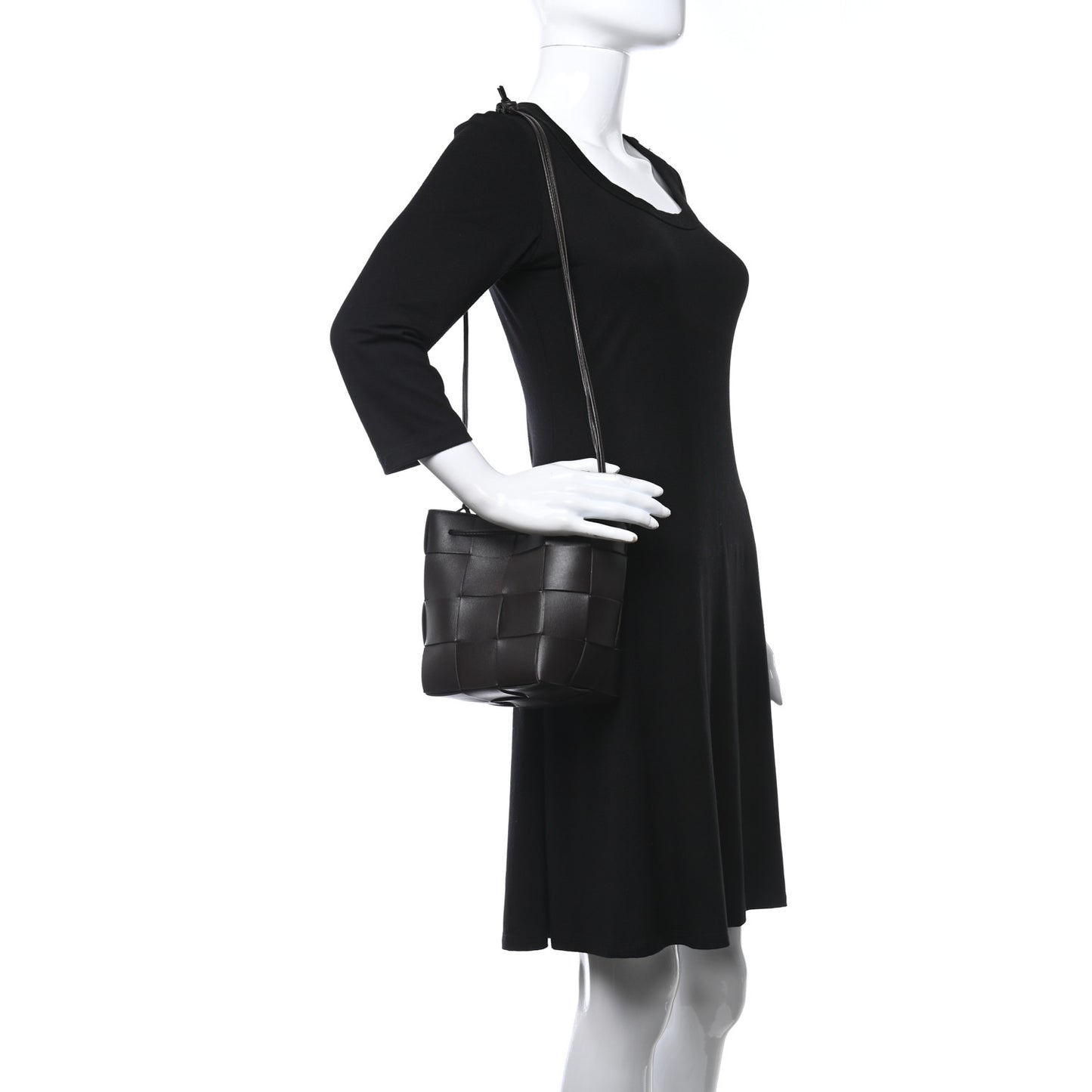 Lambskin Intreccio Small Crossbody Bucket Bag Fondant