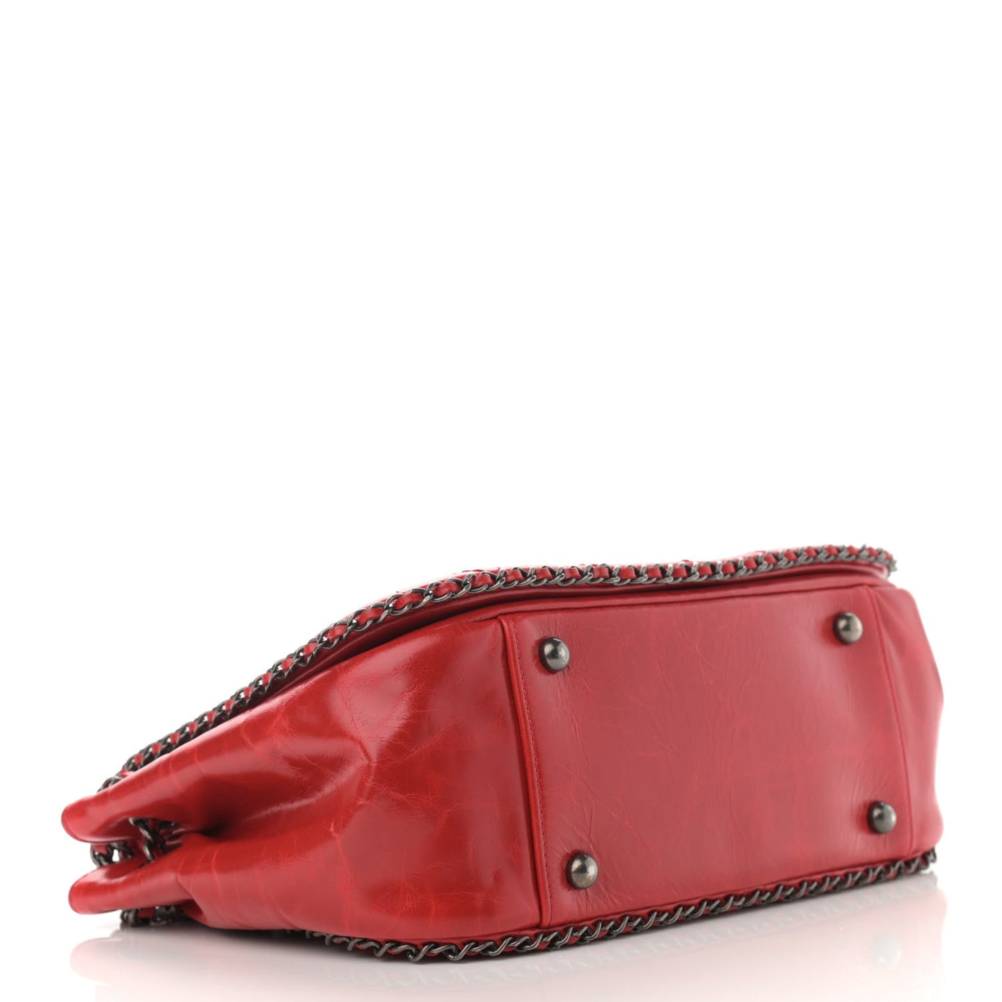 Glazed Calfskin Quilted Small CC Enchained Accordion Flap Red