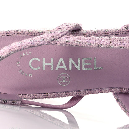 Chanel Tweed Lambskin Cap Toe CC Slingback Pumps 38 Pink 8 of 9