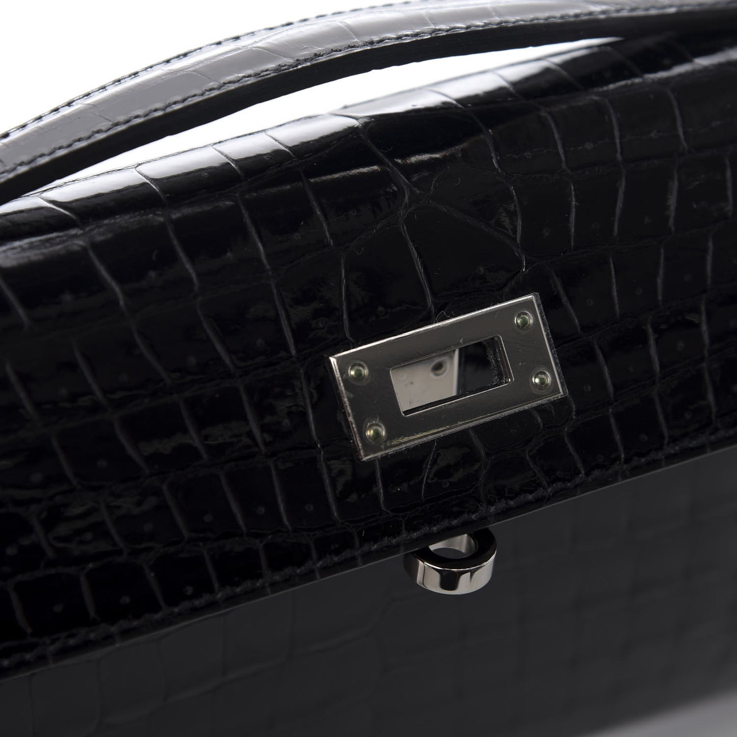 Shiny Porosus Crocodile Kelly Cut Pochette Black