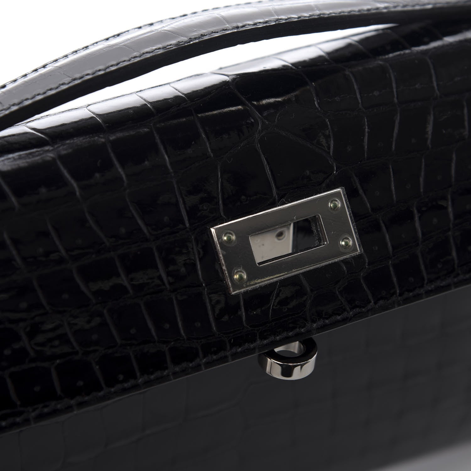Hermes Shiny Porosus Crocodile Kelly Cut Pochette Black 10 of 11