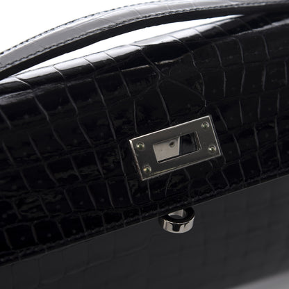 Hermes Shiny Porosus Crocodile Kelly Cut Pochette Black 10 of 11