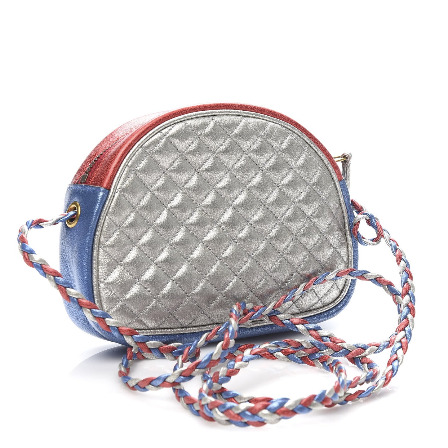 Laminated Nappa Trapuntata Mini Zumi Dome Shoulder Bag Rosso Marine Argento
