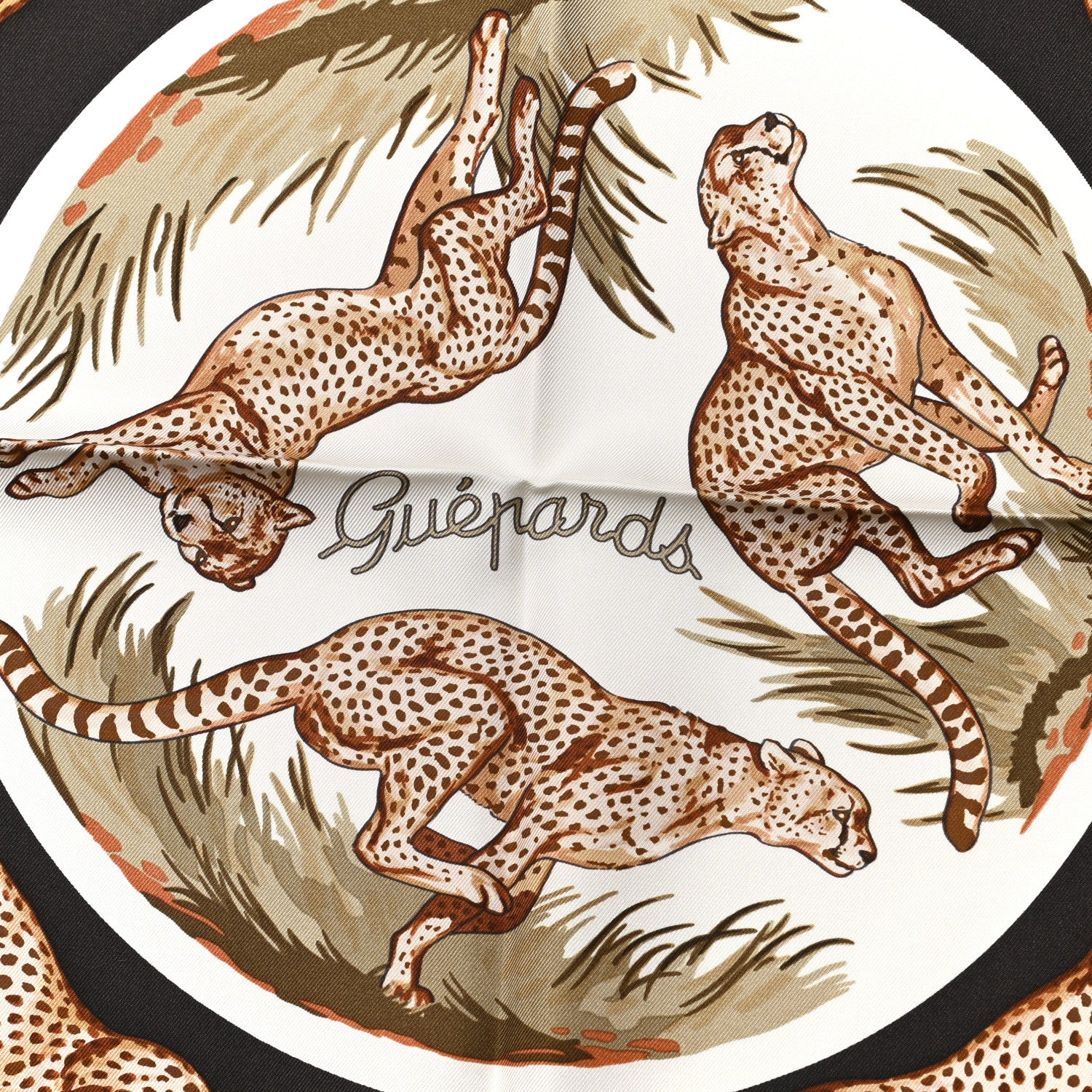 Hermes Silk Guepards Scarf 90 White Reglisse Kaki Clair 5 of 6