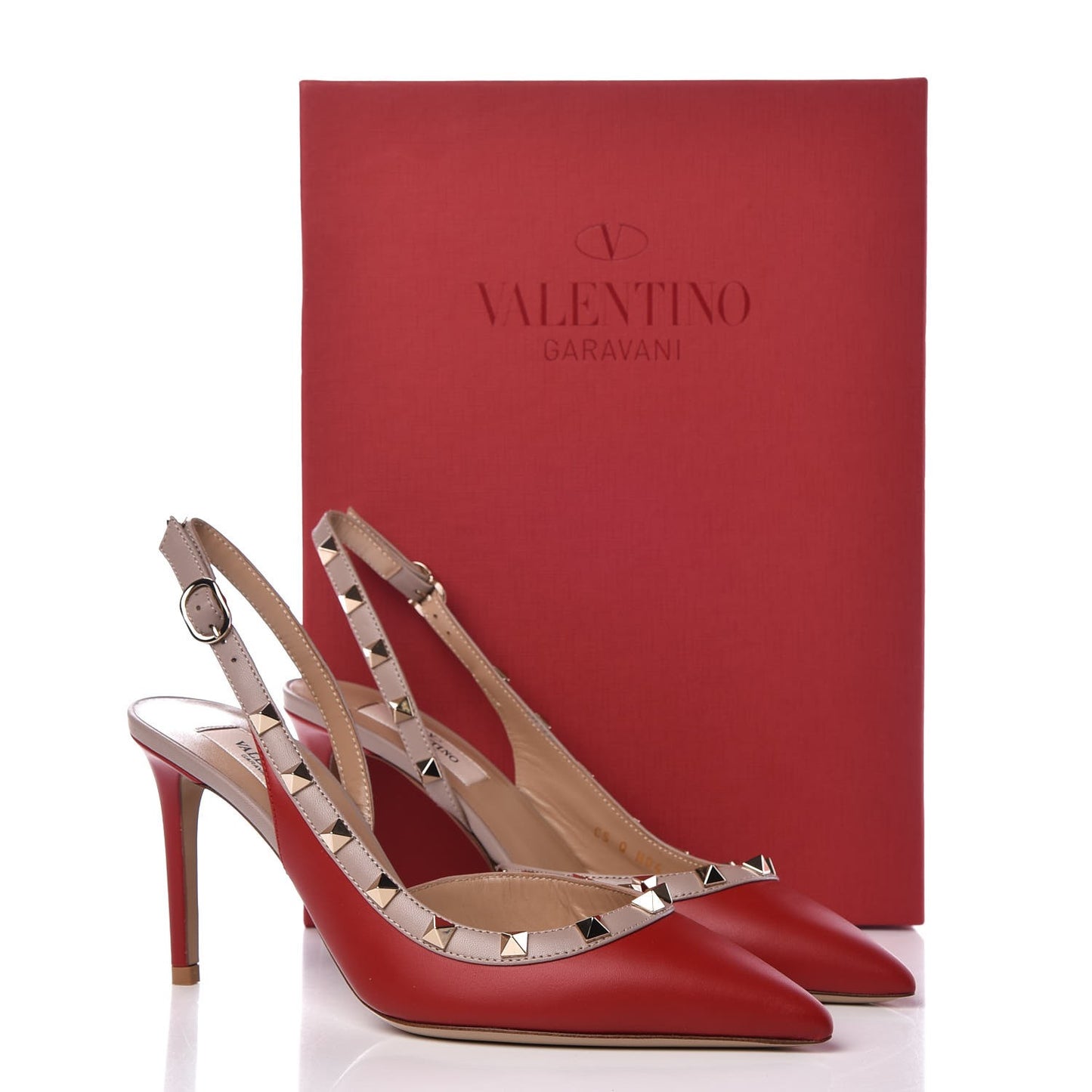 Nappa Rockstud Half D'Orsay Slingback 85mm Pumps 37.5 Rosso Valentino Poudre