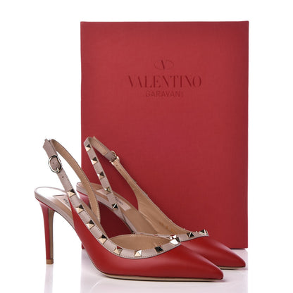 Valentino Garavani Nappa Rockstud Half D'Orsay Slingback 85mm Pumps 37.5 Rosso Valentino Poudre 10 of 10