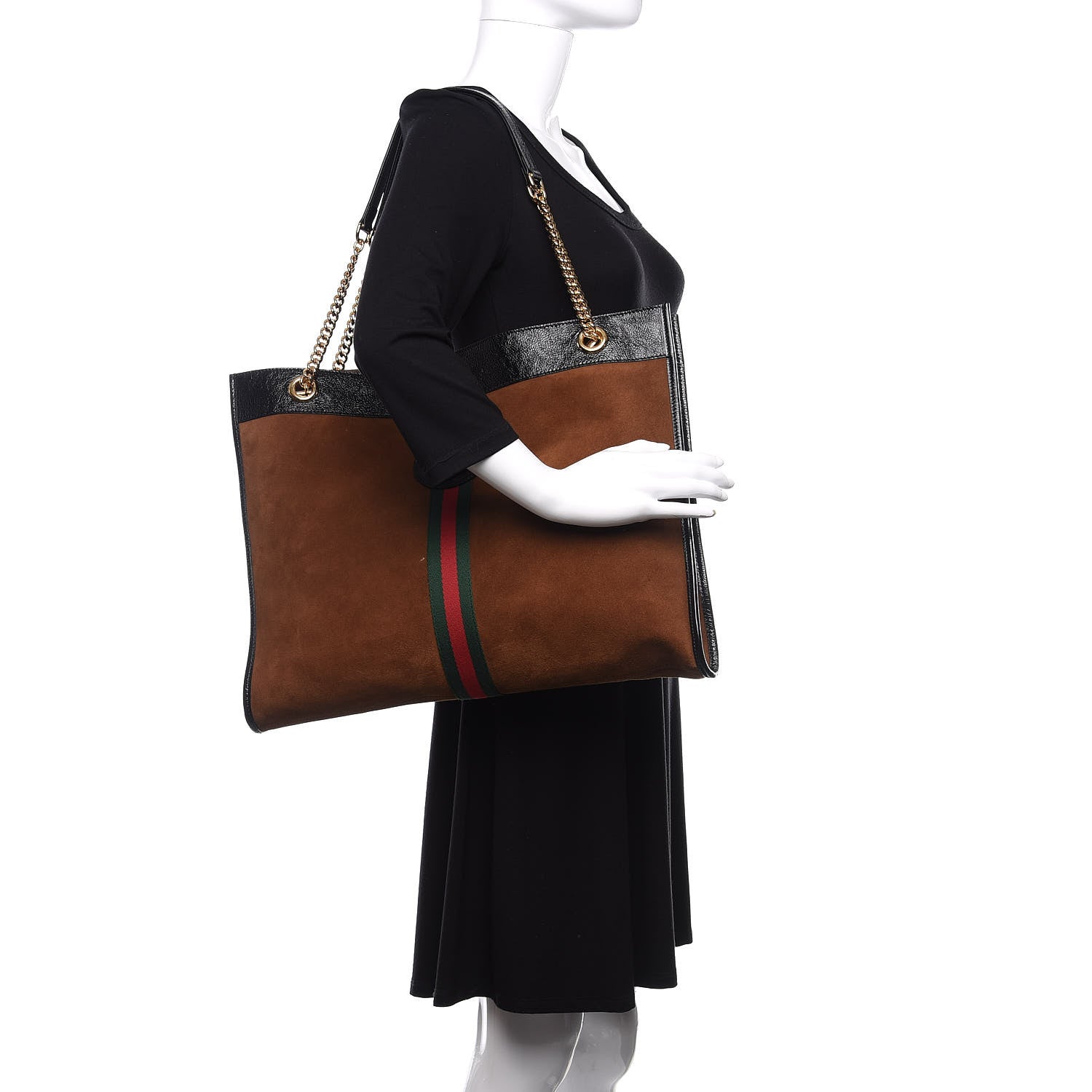 Gucci Suede Patent Large Rajah Chain Tote Nocciola Black 2 of 12