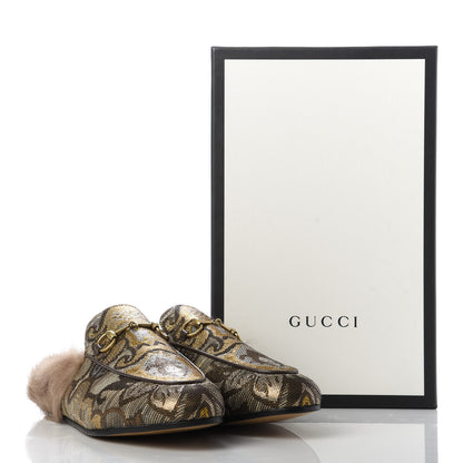 Gucci Brocade Fur Womens Princetown Slippers 40.5 Brown 9 of 9