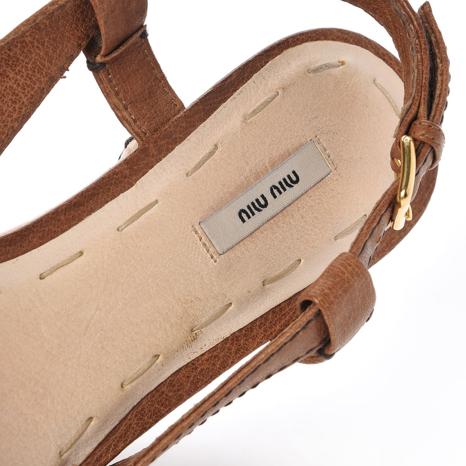 Miu Miu Calfskin Patchwork Wedge Sandals 34.5 Brown 11 of 13