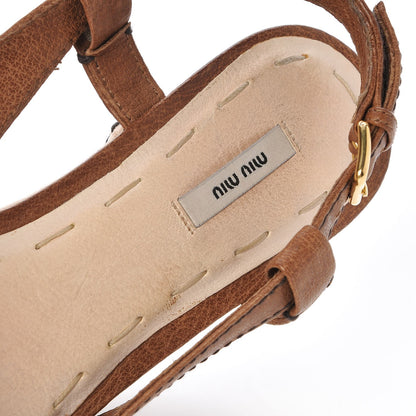 Miu Miu Calfskin Patchwork Wedge Sandals 34.5 Brown 11 of 13