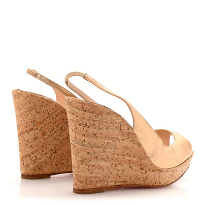 Christian Louboutin Calfskin Cork Une Plume Sling 120 Wedges 39.5 Gold 5 of 10