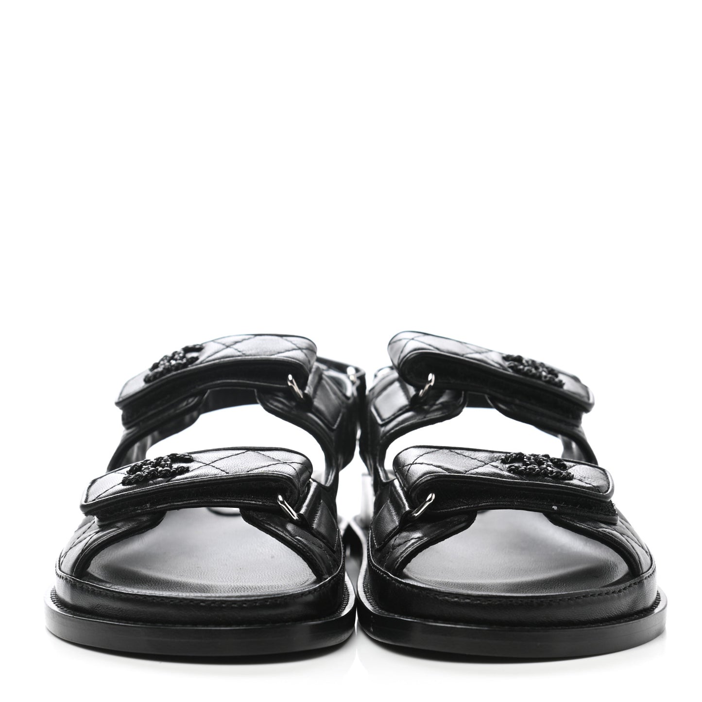 Lambskin Quilted Velcro Dad Sandals 35.5 So Black