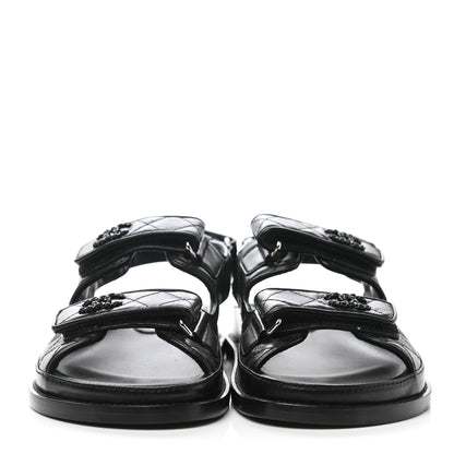 Chanel Lambskin Quilted Velcro Dad Sandals 35.5 So Black 2 of 11