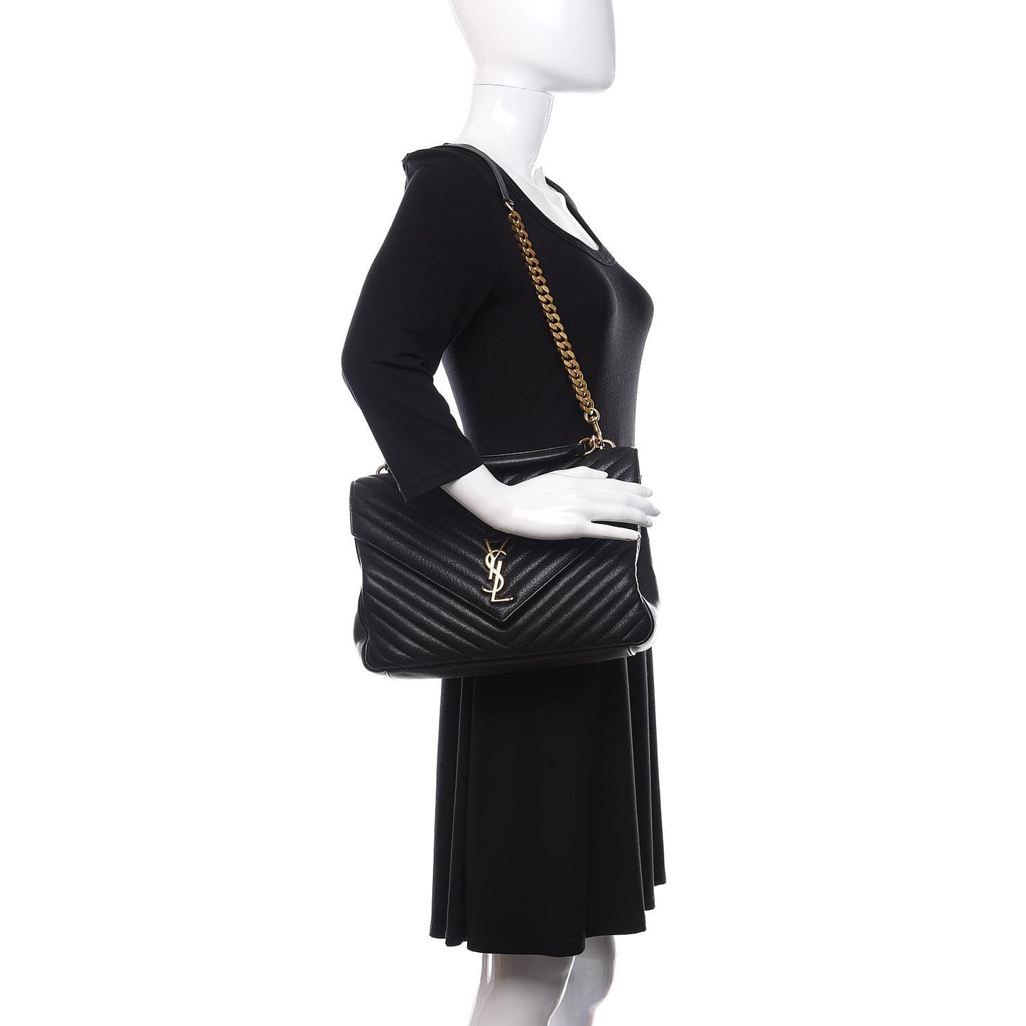 Sheepskin Matelasse Chevron Monogram Large College Satchel Black