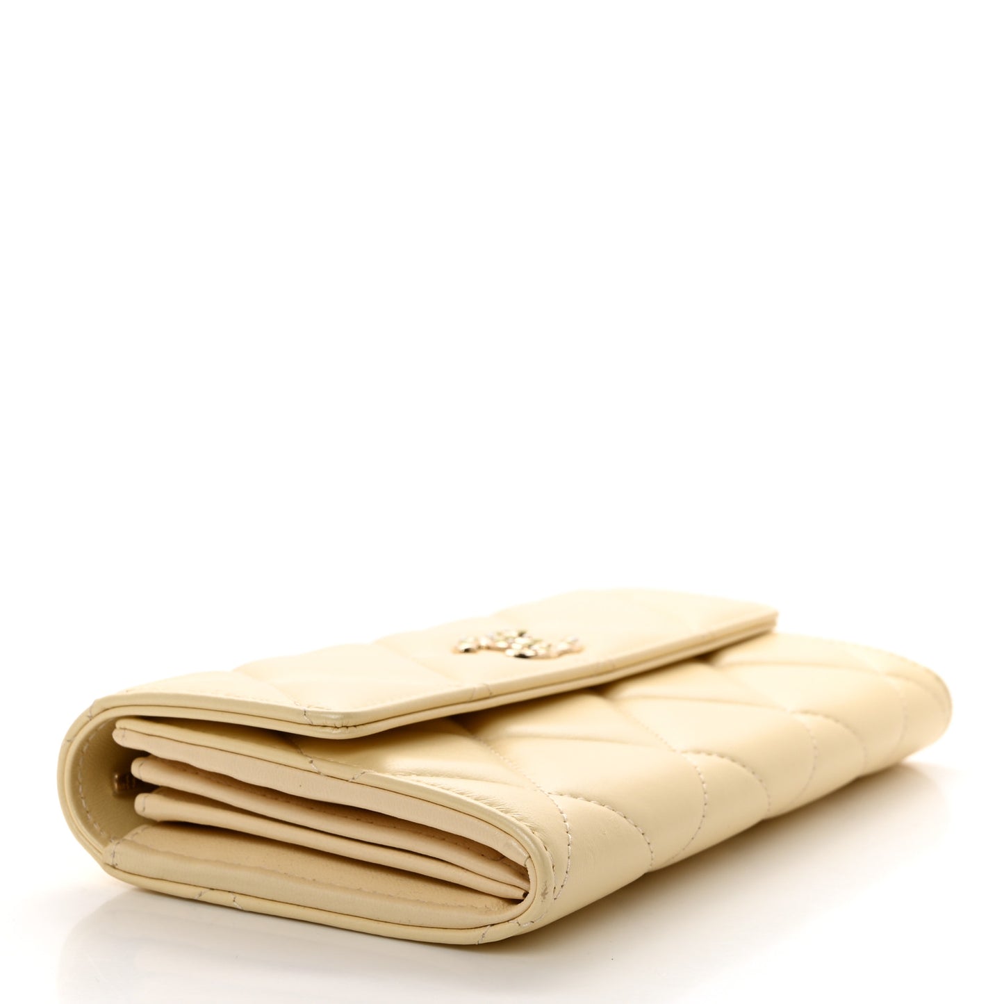 Iridescent Lambskin Quilted CC Flap Wallet Beige