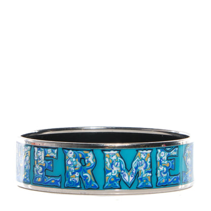 Hermes Enamel Printed Alphabet Russe Wide Bracelet 65 Turquoise Bleu Kaki Jaune 1 of 5