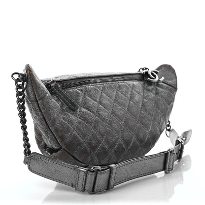 Chanel Metallic Goatskin Quilted Banane Waist Bag Fanny Pack Silver 2 of 8