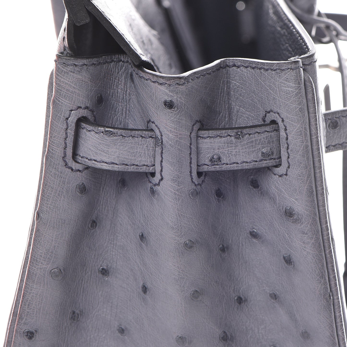 Ostrich Horseshoe Birkin 25 Gris Agate Bleu Marine