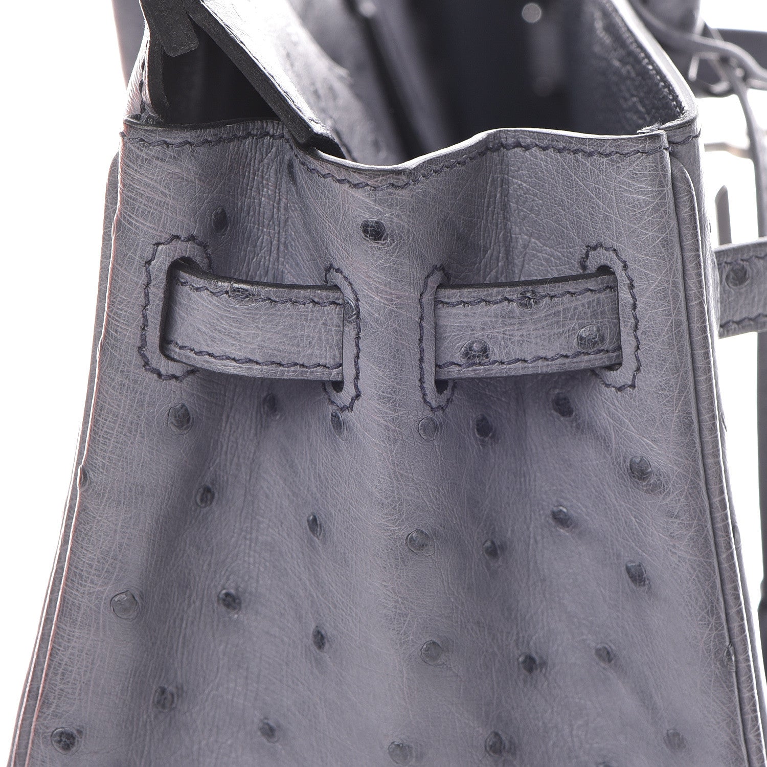 Hermes Ostrich Horseshoe Birkin 25 Gris Agate Bleu Marine 13 of 43