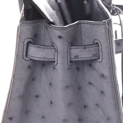 Hermes Ostrich Horseshoe Birkin 25 Gris Agate Bleu Marine 13 of 43