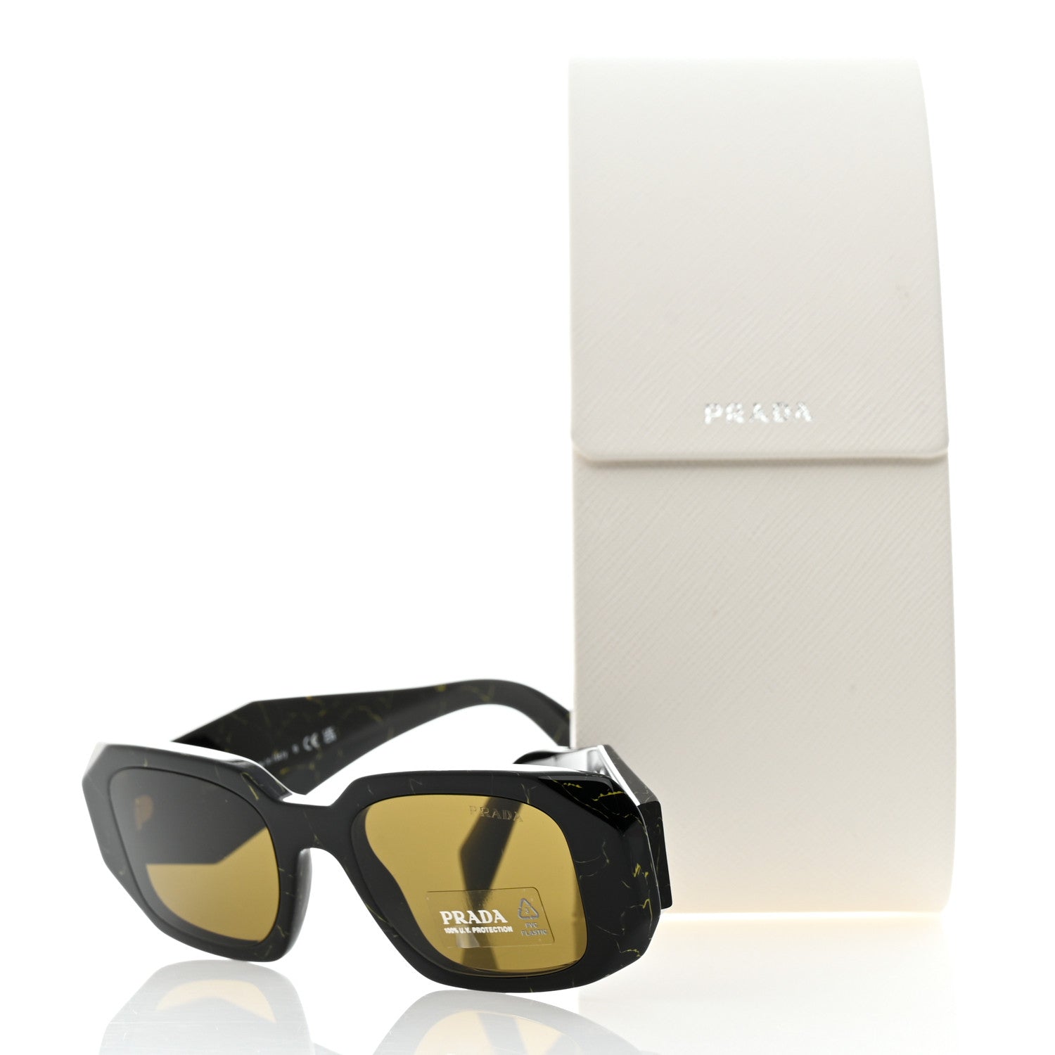 Prada Acetate Symbole Marbled Sunglasses SPR 17W Black Yellow 8 of 8