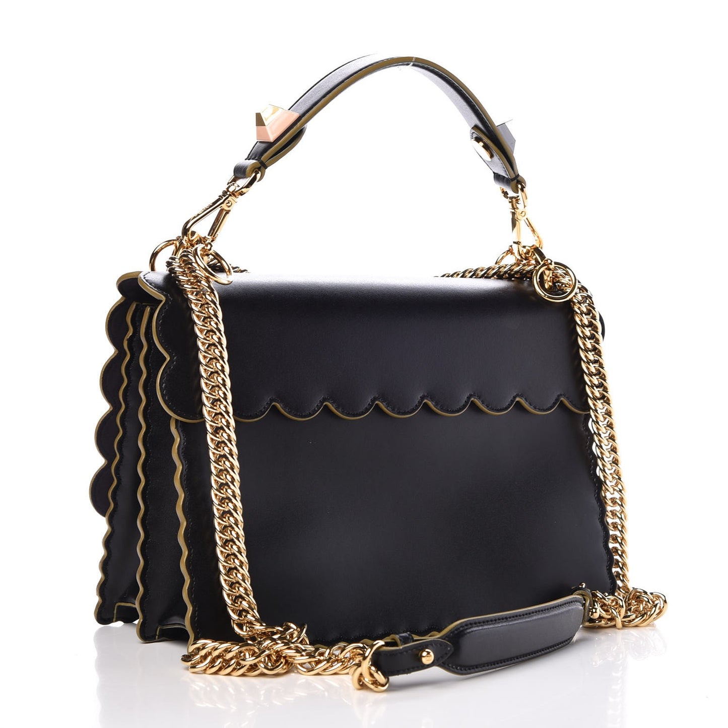 Vitello Liberty Scalloped Studded Kan I Shoulder Bag Black