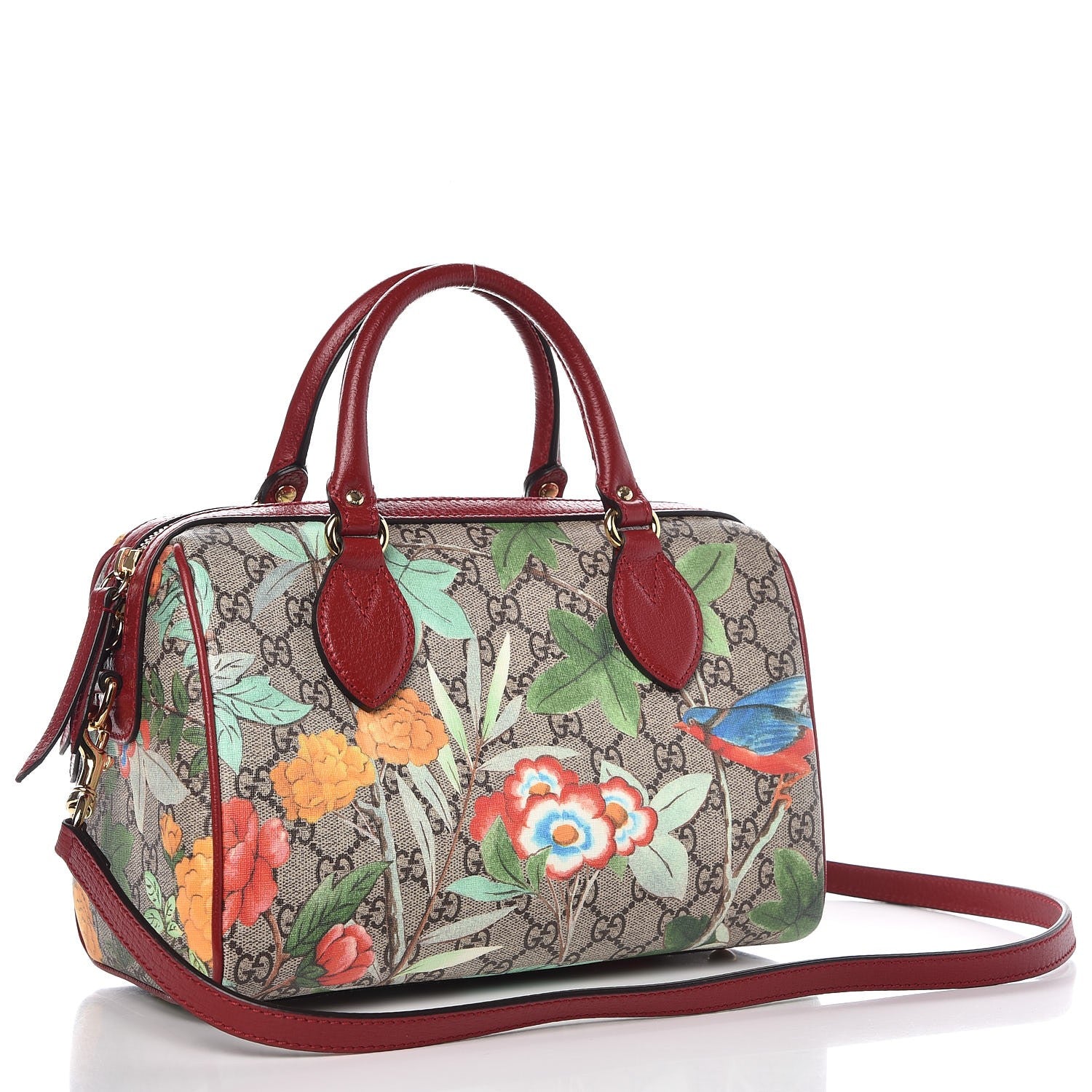 Gucci GG Supreme Monogram Tian Small Boston Beige Multicolor Red 3 of 7