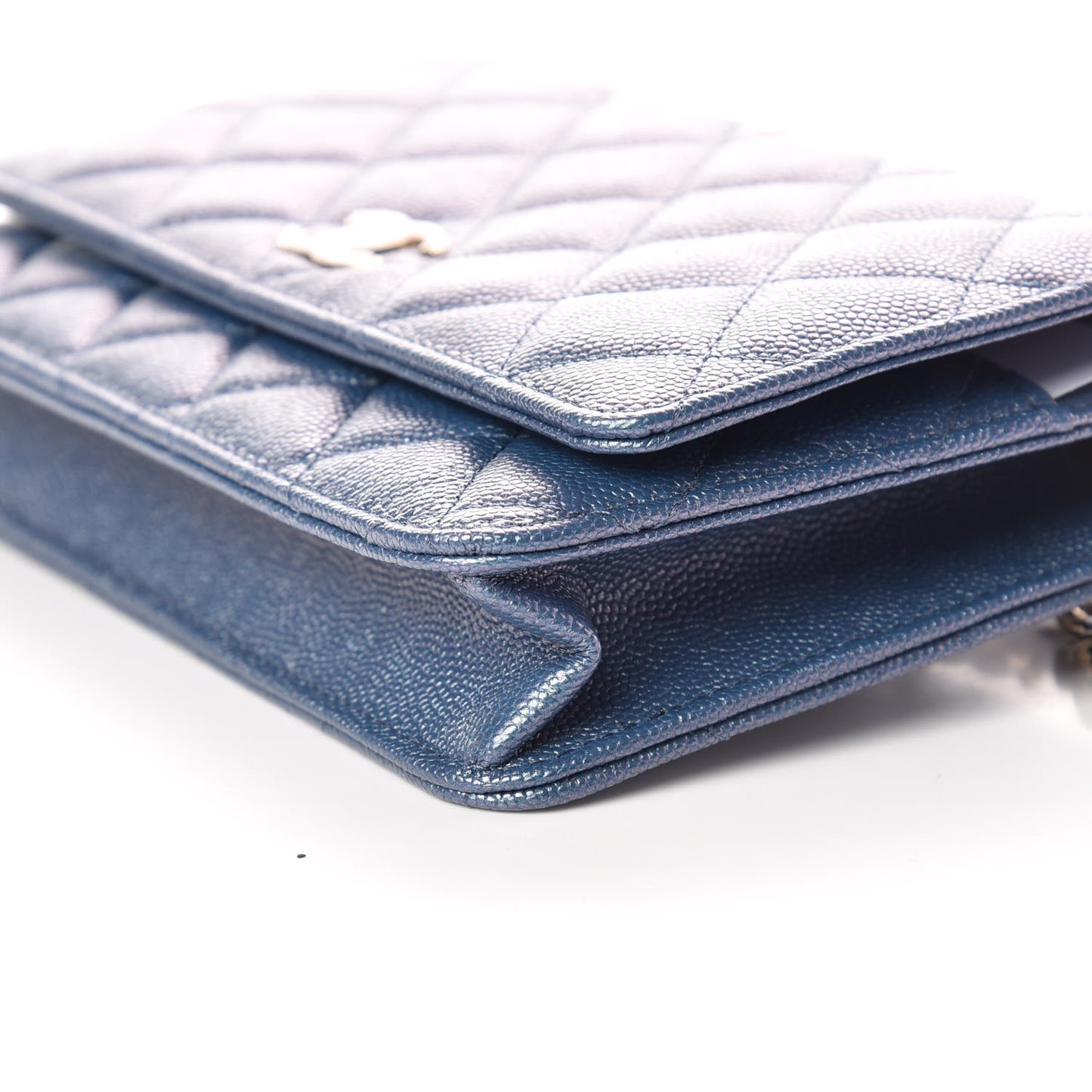 Iridescent Caviar Quilted Wallet on Chain WOC Dark Blue