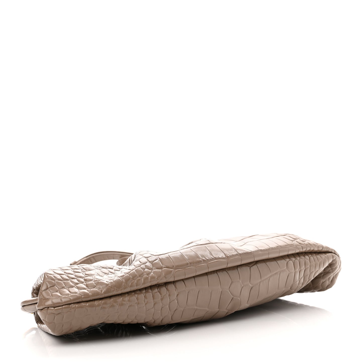 Shiny Supple Calfskin Logo Crocodile Embossed XL Cloud Clutch Mink Grey White