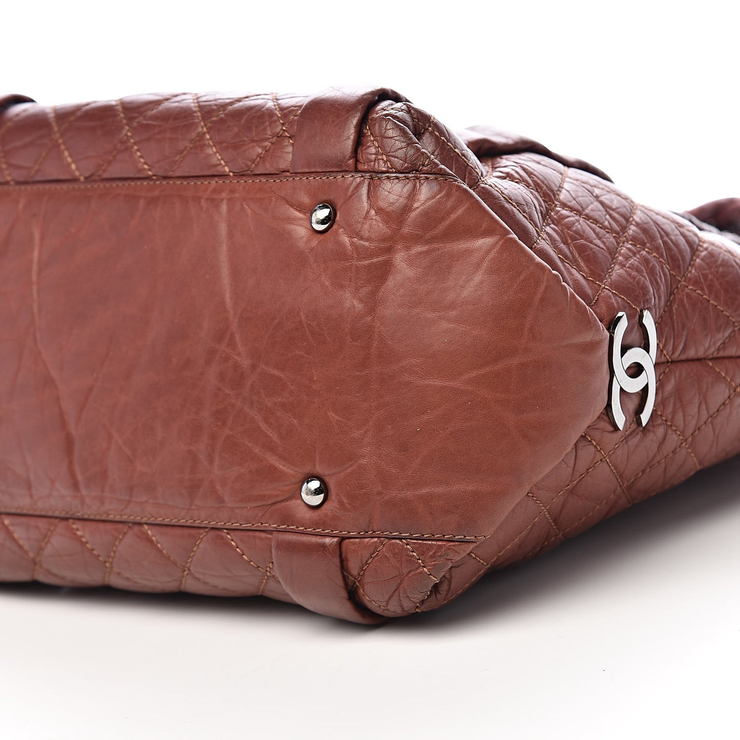 Distressed Lambskin Vintage Ligne Lady Braid Tote Brown