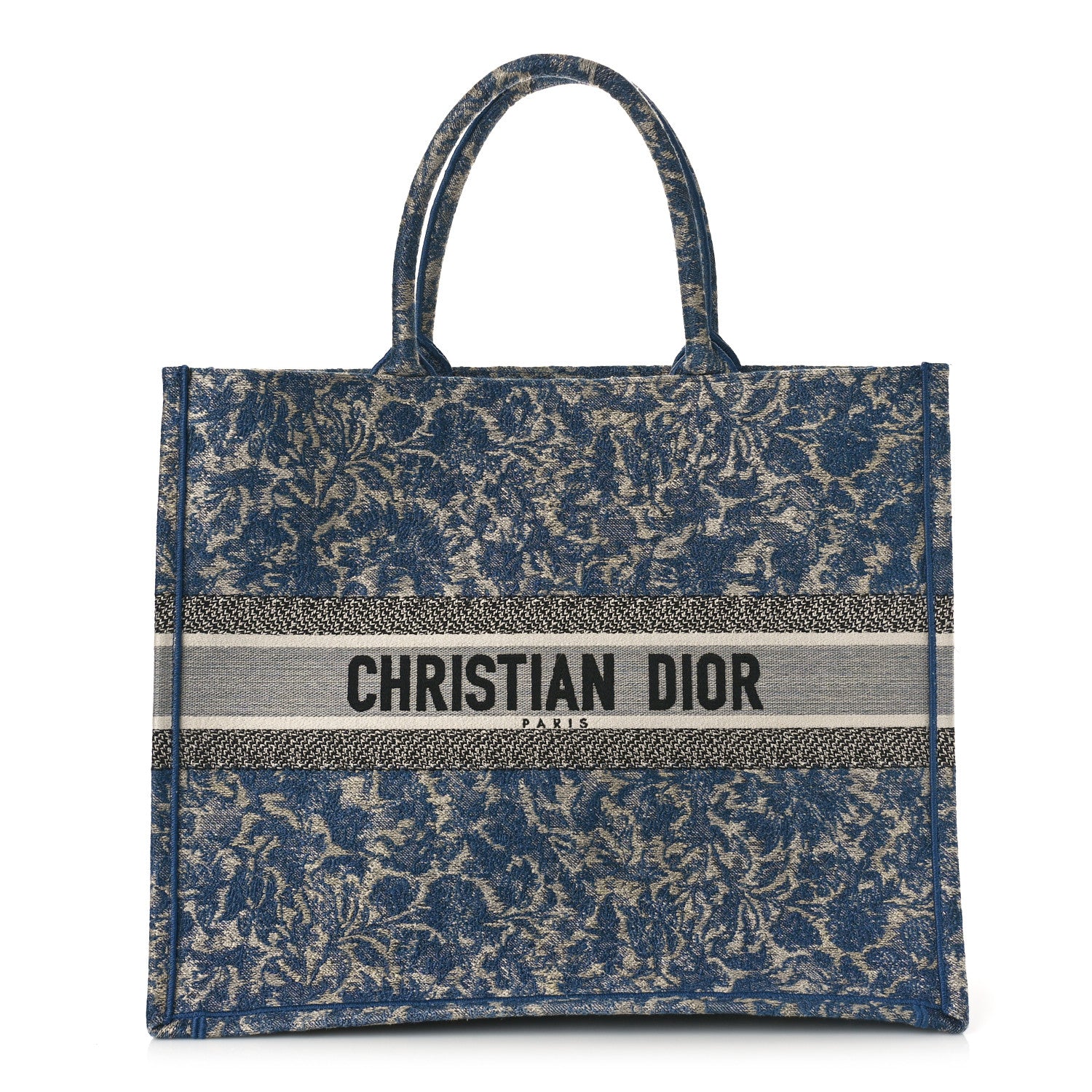 Christian Dior Canvas Embroidered Large Brocart Book Tote Blue 1 of 9