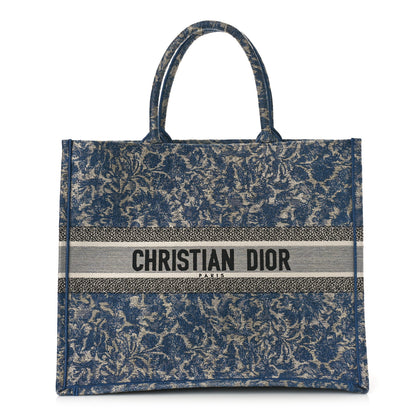 Christian Dior Canvas Embroidered Large Brocart Book Tote Blue 1 of 9