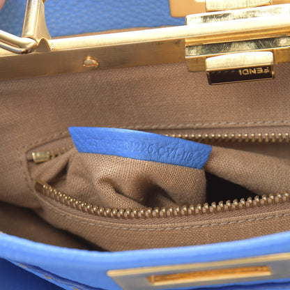 Fendi Cuoio Romano Raffia Selleria Medium Peekaboo Iconic Satchel Blue 8 of 13