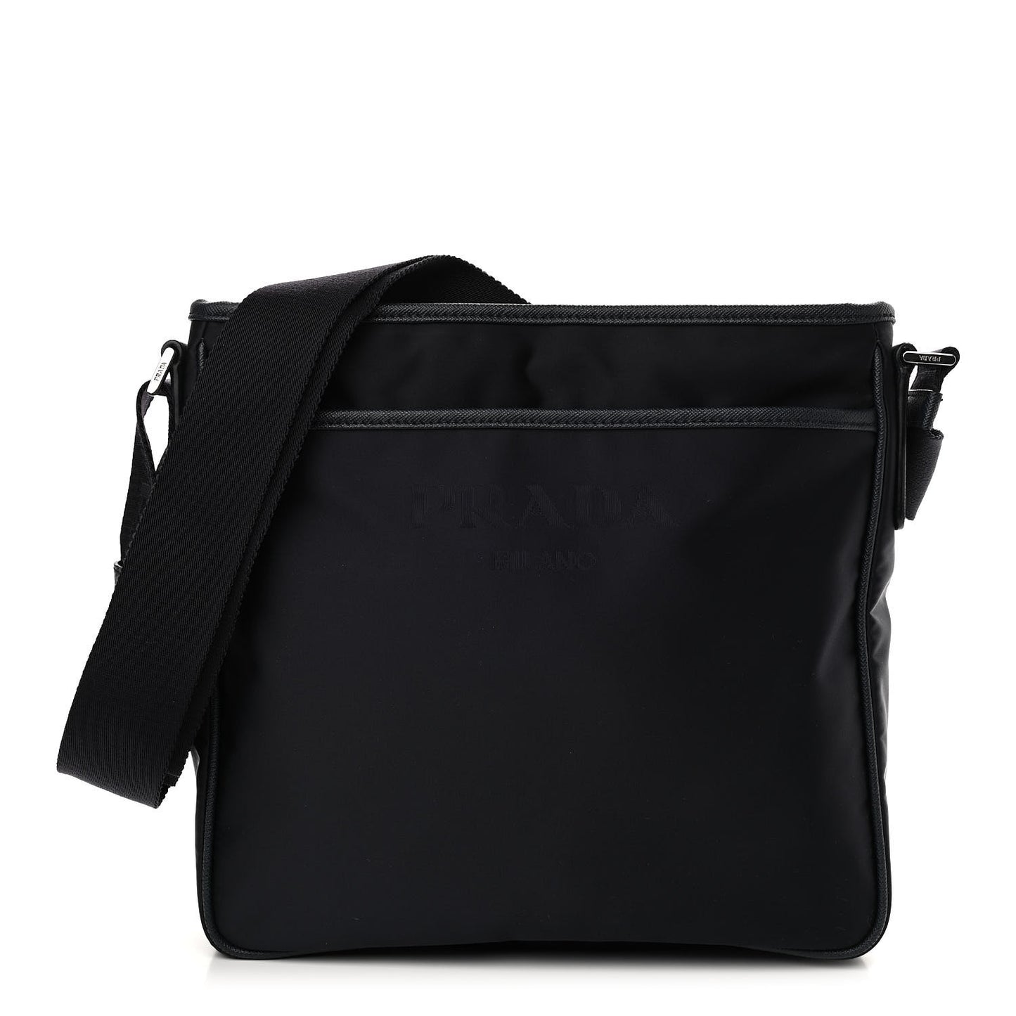 Nylon Saffiano Flat Messenger Bag Black