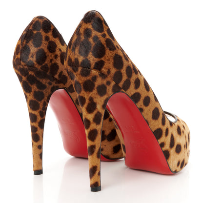 Christian Louboutin Pony Hair Leopard Print Maryl 120 Platform Peep Toe Pumps 38.5 4 of 7