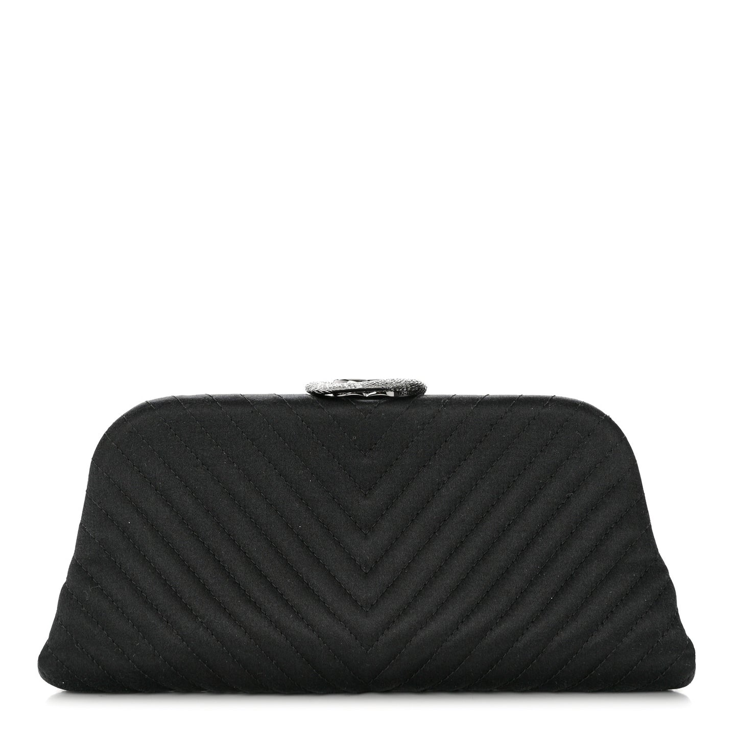 Satin Chevron Quilted Clutch Black