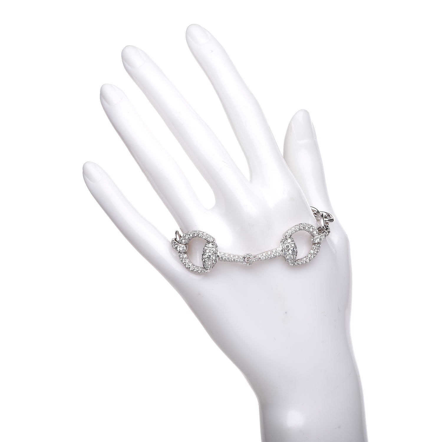 Gucci 18K White Gold Diamond Horsebit Bracelet 18 2 of 8